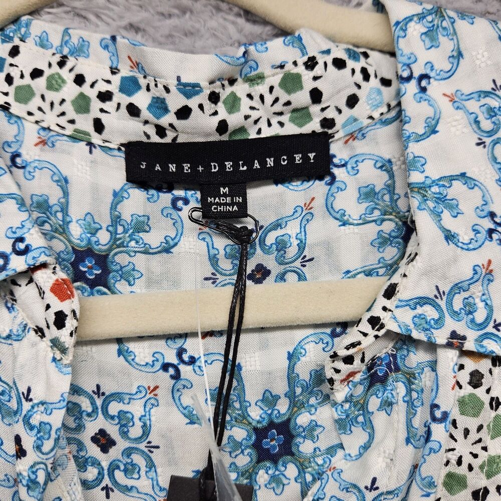 Jane Delancey Womens Patchwork Button Up Shirts Size Medium Colorful Lightweight - Picture 8 of 11